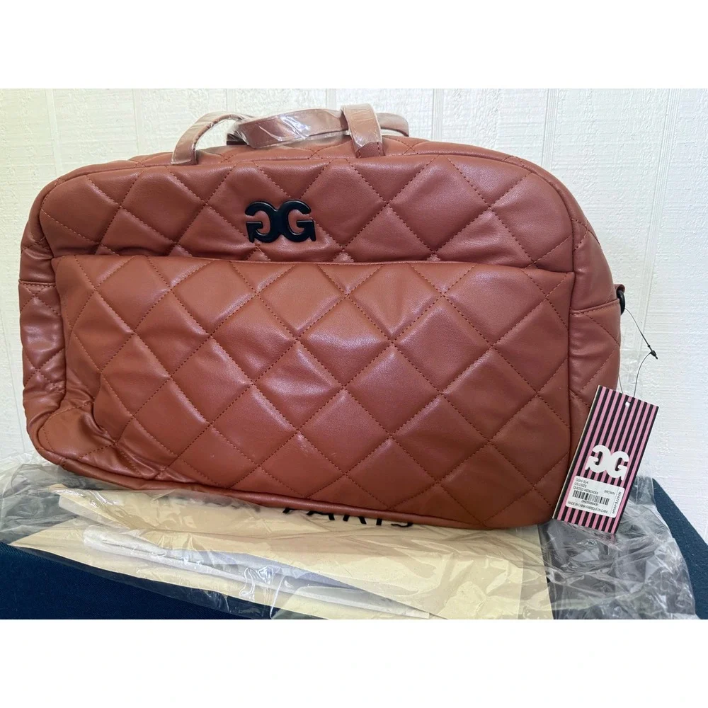 Gilda Paris Brown Quilted Messenger Bag GG Logo Laptop Work Tote New